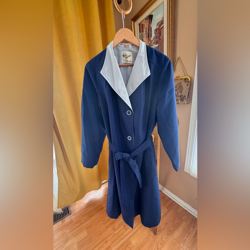 Vintage Misty Harbour by Niccolini Navy Trench Coat Dress | Belted | 1970s